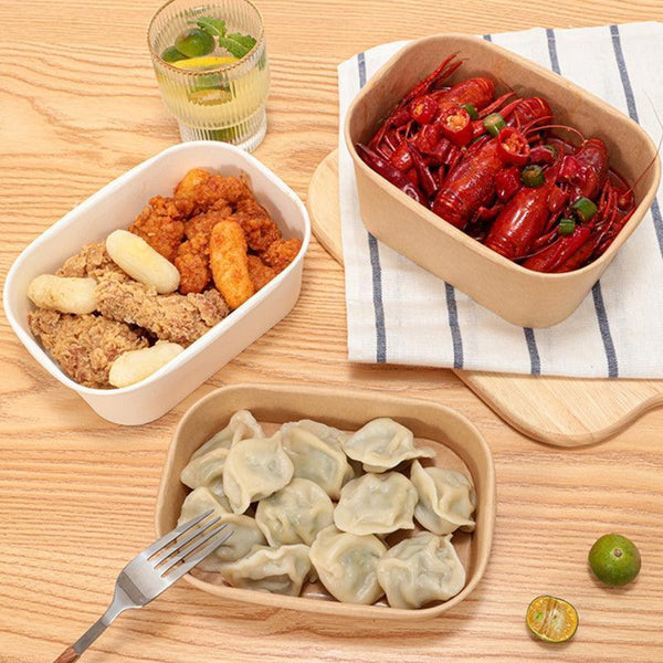 Kraft Paper Bowl For Takeaway Leak Proof Disposable Food Container White 1000Ml 300Pcs Food Storage Containers
