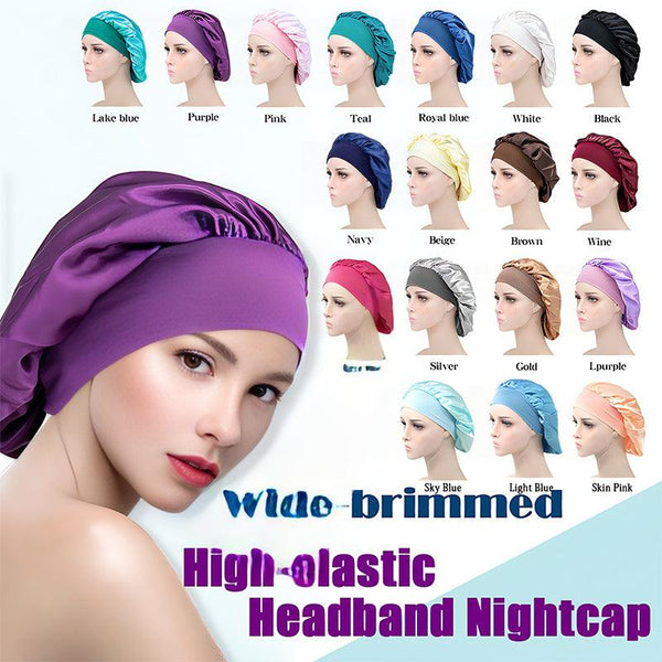 Sleeping Bonnet Hair Wrap Silk Satin Cap Women Elastic Night Soft Hat Headwear Beige Hair Accessories