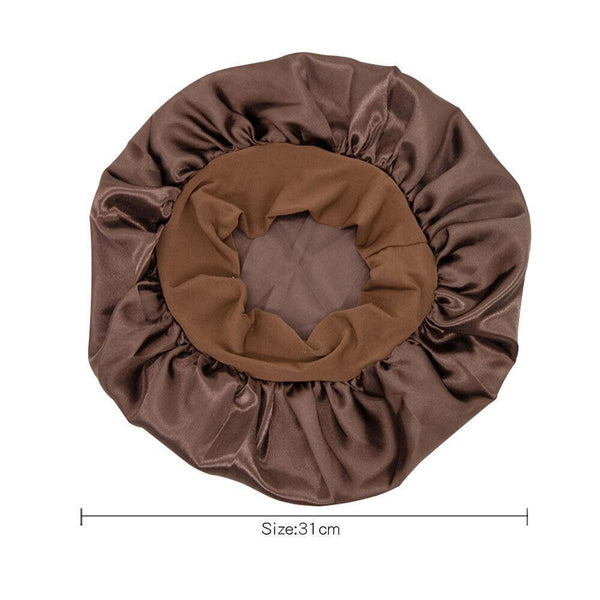 Sleeping Bonnet Hair Wrap Silk Satin Cap Women Elastic Night Soft Hat Headwear Beige Hair Accessories