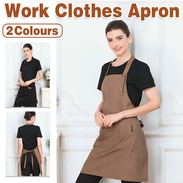 Work Apron Neck Strap Waist Tie Kitchen Cooking Bib Men Women Brown Aprons