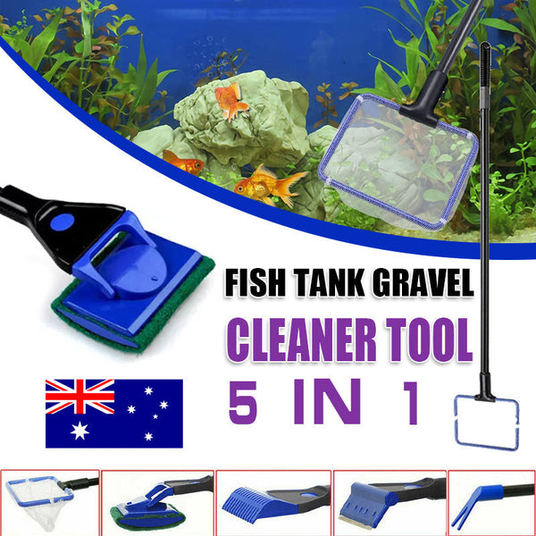 5 In1 Water Aquarium Cleaning Tool Fish Tank Gravel Vacuum Glass Cleaner Brush Cleaning & Maintenance