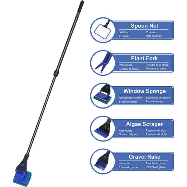 5 In1 Water Aquarium Cleaning Tool Fish Tank Gravel Vacuum Glass Cleaner Brush Cleaning & Maintenance