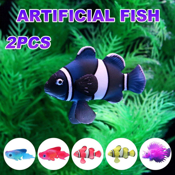 2Pcs Artificial Betta Fish Aquarium Silicone Floating Moving Fish Sky Blue Goldfish Decorations