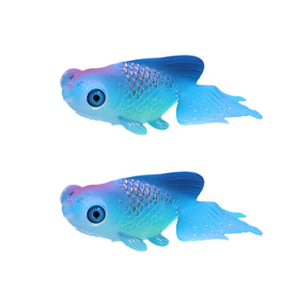 2Pcs Artificial Betta Fish Aquarium Silicone Floating Moving Fish Sky Blue Goldfish Decorations