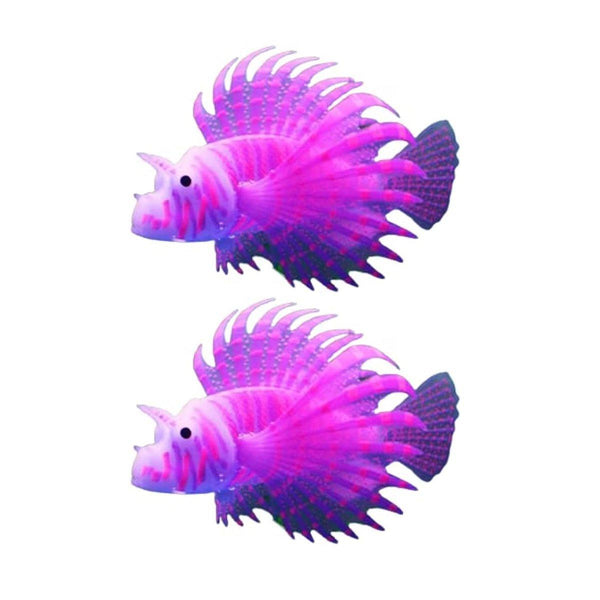 2Pcs Artificial Betta Fish Aquarium Decorations Silicone Floating Moving Purple Lionfish Aquariums