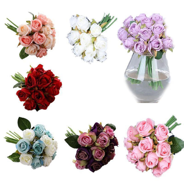 12 Heads Silk Rose Artificial Flowers Fake Bouquet Modena Artificial Plants