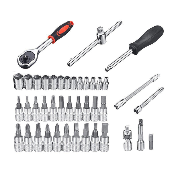 53Pcs Metric Deep Socket Set 1/4" Drive Wrench With Flexible Extension Bar Tools Socket Wrenches