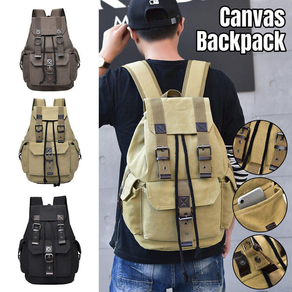 Unisex Retro Rucksack Large Capacity Travel Bag Leisure Backpack Schoolbag Khaki Backpacks & Bags