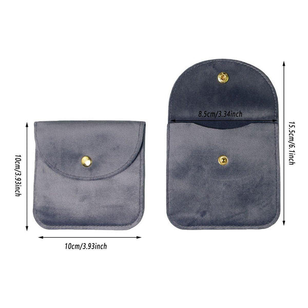 10Pcs Velvet Jewelry Pouch Button Closure Thick Soft Ring Necklace Storage Bag Grey Jewellery Holders & Organisers