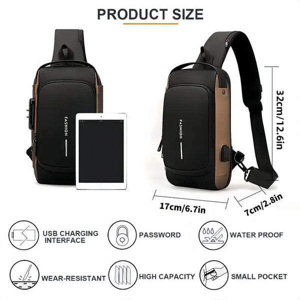 Multi Function Password Lock Shoulder Bag Anti Theft Crossbody Sling Travel Black Brown Bags