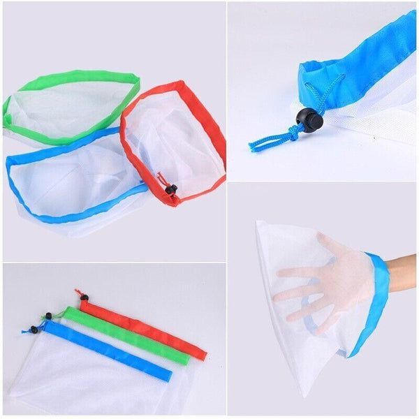Eco Friendly Reusable Mesh Produce Bags Superior Double Stitched Strength 5Pcs Large Blue Food Storage Bags