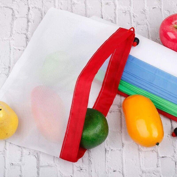 Eco Friendly Reusable Mesh Produce Bags Superior Double Stitched Strength 5Pcs Large Blue Food Storage Bags