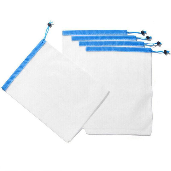 Eco Friendly Reusable Mesh Produce Bags Superior Double Stitched Strength 5Pcs Large Blue Food Storage Bags