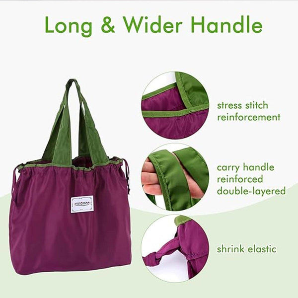 Ultra Light Foldable Large Capacity Portable Shopping Bag With Drawstring Mouth Purple Reusable Shopping Bags