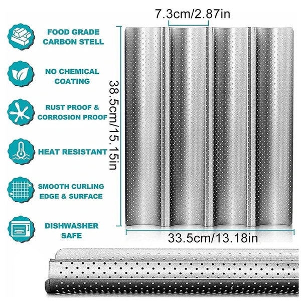 Non Stick French Baguette Pan Bread Baking Mould Loaves Mold Cooking Steel Tray Baking Trays