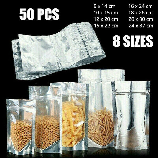 Clear Aluminum Foil Mylar Stand Up Retail Bags Zip Lock Pouches Packaging 9*14+3Cm 50Pcs Other Envelopes & Mailers