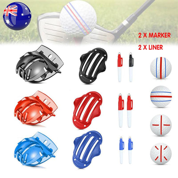 Sports Alignment Golf Ball Marker 3 Line Tool Drawing Liner Set Stencil Green + Yellow Ball Markers