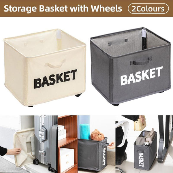 Rolling Storage Basket With Wheels For Under Desk Or Shelf Organisation Beige Storage Boxes