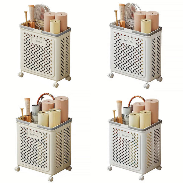 Folding Laundry Basket With Wheel Large Capacity Removable Dirty Clothes Storage Beige M Laundry Baskets & Hampers