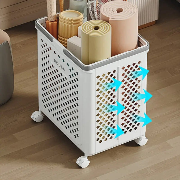 Folding Laundry Basket With Wheel Large Capacity Removable Dirty Clothes Storage White M Laundry Baskets & Hampers