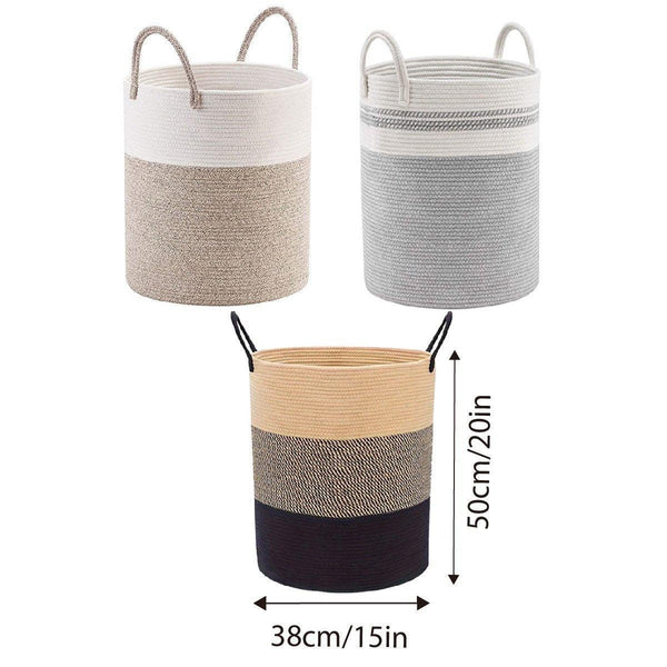 Woven Cotton Rope Storage Basket Foldable Laundry Bin Bamboo Clothes Organizer White Brown Laundry Baskets & Hampers