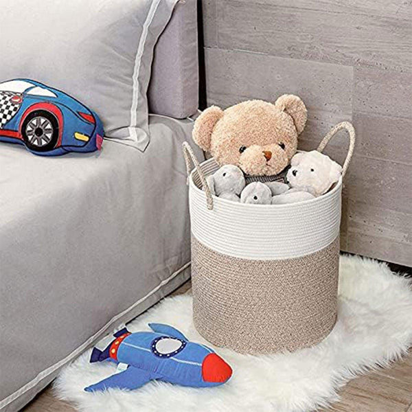 Woven Cotton Rope Storage Basket Foldable Laundry Bin Bamboo Clothes Organizer White Brown Laundry Baskets & Hampers