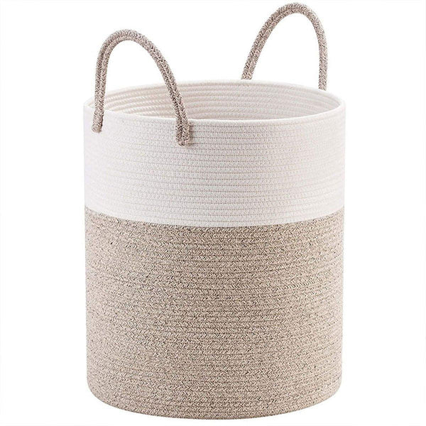 Woven Cotton Rope Storage Basket Foldable Laundry Bin Bamboo Clothes Organizer White Brown Laundry Baskets & Hampers
