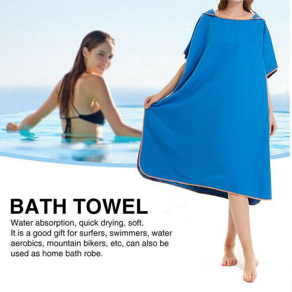Adult Changing Robe Towel Bath Hooded Quick Dry Beach Poncho Bathrobe Grey Towels & Washcloths