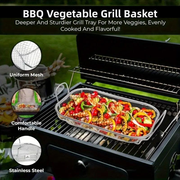 Stainless Steel Square Barbecue Basket Multifunctional Tray Grilling Vegetables Barbecue Accessories
