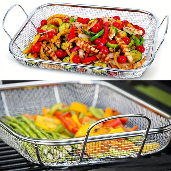 Stainless Steel Square Barbecue Basket Multifunctional Tray Grilling Vegetables Barbecue Accessories