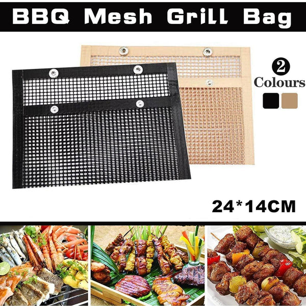 24X14cm Bbq Grilling Mesh Reusable Bag Outdoor Camping Barbecue Mats Cooking Pads Black Barbecue Accessories