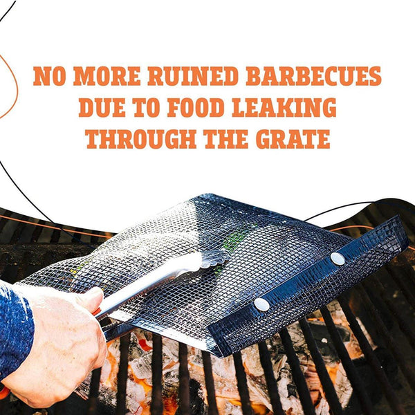 24X14cm Bbq Grilling Mesh Reusable Bag Outdoor Camping Barbecue Mats Cooking Pads Black Barbecue Accessories