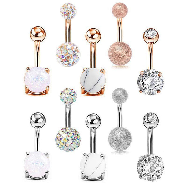 5Pcs Belly Bar Piercing Ring Crystal Zircon Surgical Steel Silver Jewellery Rose Gold Body Piercing Jewellery