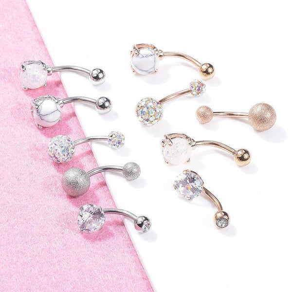 5Pcs Belly Bar Piercing Ring Crystal Zircon Surgical Steel Silver Jewellery Rose Gold Body Piercing Jewellery