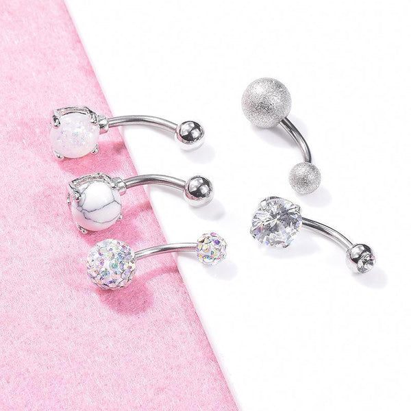 5Pcs Belly Bar Piercing Ring Crystal Zircon Surgical Steel Silver Jewellery Rose Gold Body Piercing Jewellery