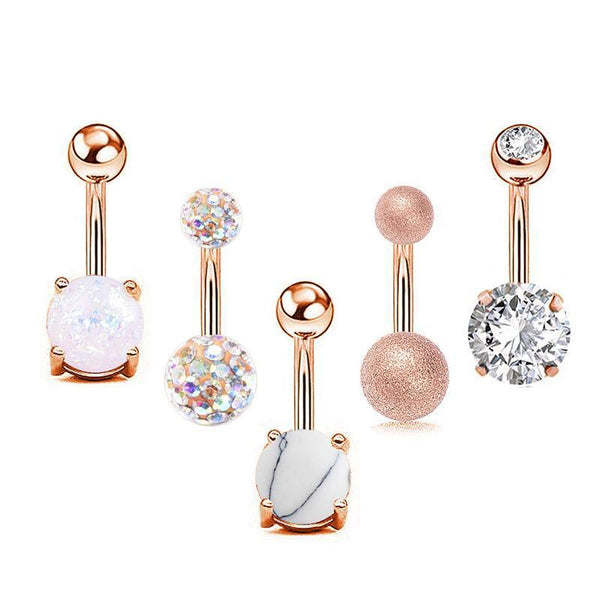 5Pcs Belly Bar Piercing Ring Crystal Zircon Surgical Steel Silver Jewellery Rose Gold Body Piercing Jewellery