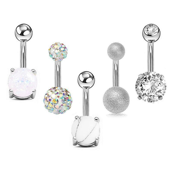 5Pcs Belly Bar Piercing Ring Crystal Zircon Surgical Steel Silver Jewellery Rose Gold Body Piercing Jewellery