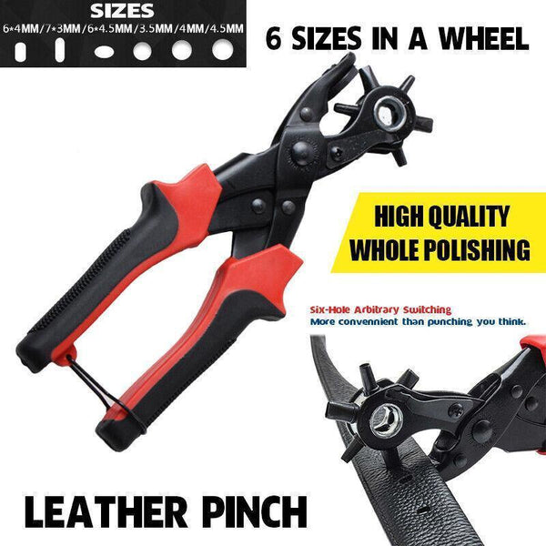 Heavy Duty Leather Hole Punch Tool With 6 Size Revolving Head For Belt And Fabric Leather Punching Tools