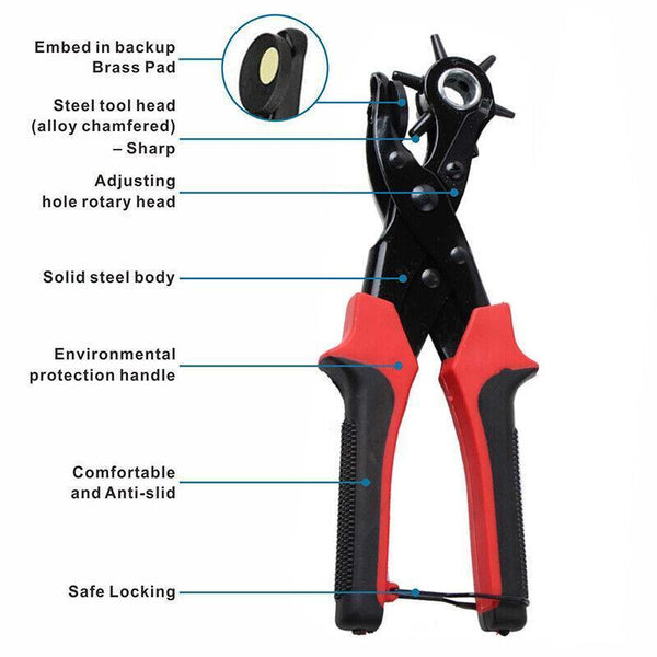 Heavy Duty Leather Hole Punch Tool With 6 Size Revolving Head For Belt And Fabric Leather Punching Tools