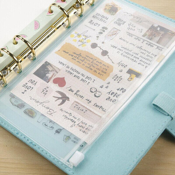 12X A6/A7 Binder Pocket Zipper Holes Pvc Document Filling Bags Clear Kit School Supplies