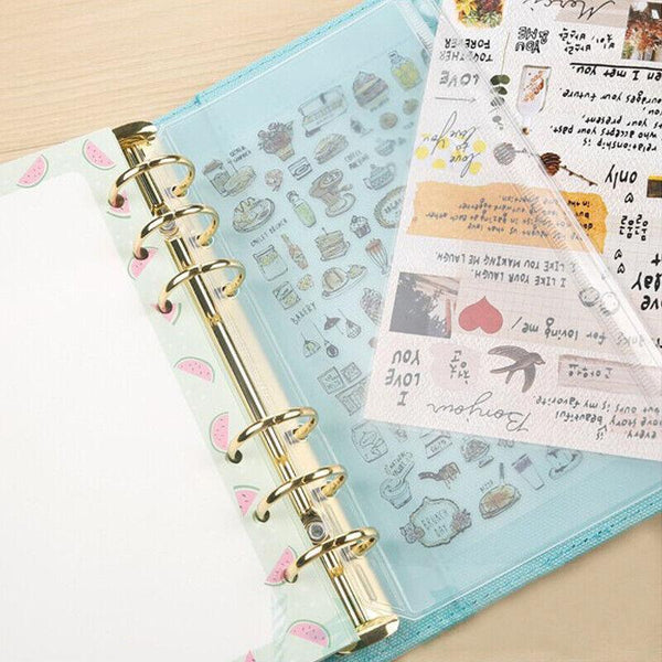 12X A6/A7 Binder Pocket Zipper Holes Pvc Document Filling Bags Clear Kit School Supplies