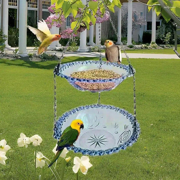 Outdoor Hanging Bird Feeder Bath Garden Patio Decoration For Attracting Birds Grey Feeders