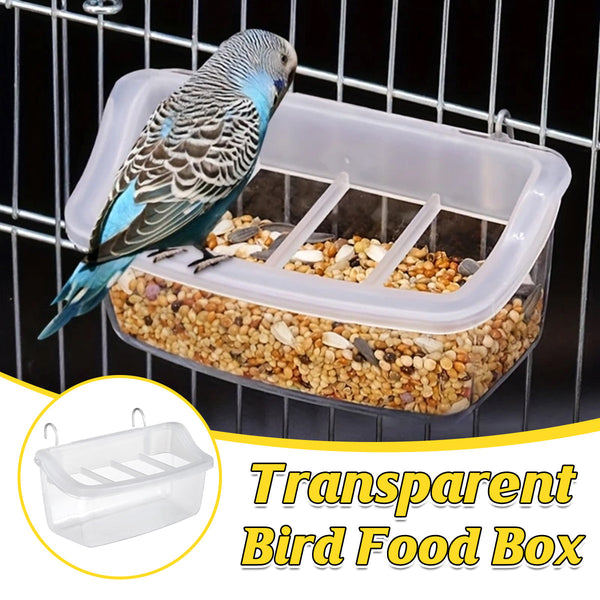 Clear Bird Feeder Box Parrot Food Dispenser Cage Sink Container Hanging Supplies Bird Feeders