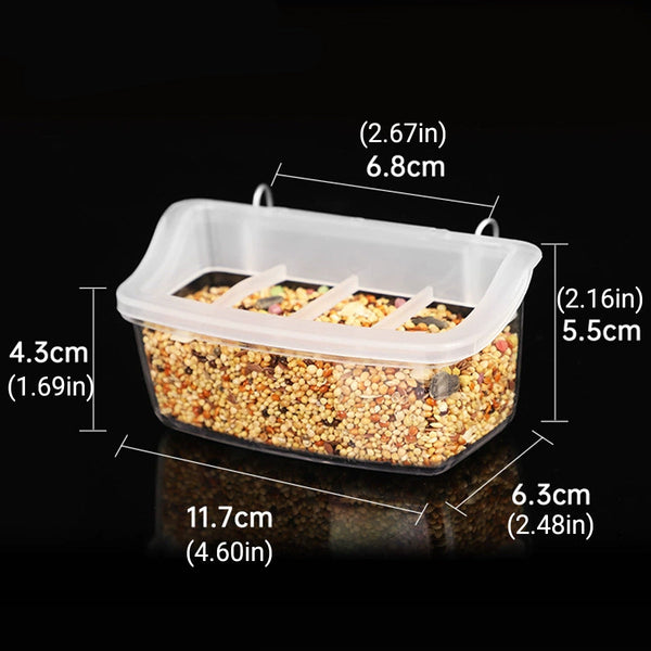Clear Bird Feeder Box Parrot Food Dispenser Cage Sink Container Hanging Supplies Bird Feeders