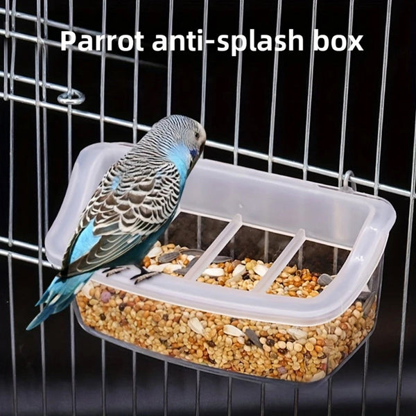 Clear Bird Feeder Box Parrot Food Dispenser Cage Sink Container Hanging Supplies Bird Feeders
