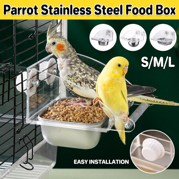 Parrot Stainless Steel Food Bowl Bird Feeder Cage Hanging Dish For Pet Birds L Feeders