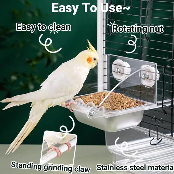Parrot Stainless Steel Food Bowl Bird Feeder Cage Hanging Dish For Pet Birds L Feeders