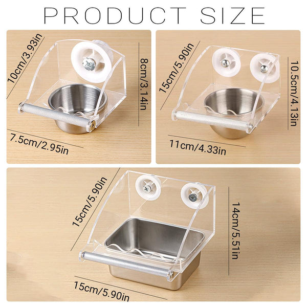Parrot Stainless Steel Food Bowl Bird Feeder Cage Hanging Dish For Pet Birds Feeders