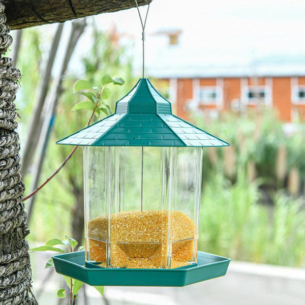 Garden Hanging Wild Bird Feeder Birds Gazebo Shape Container Waterproof Outdoor Green Feeders