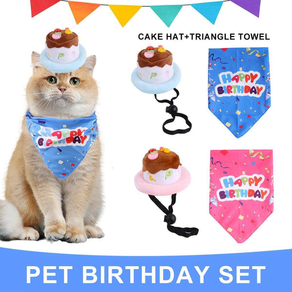 Pet Birthday Cake Hat And Triangle Towel Combination Fun Party Dress Up For Pets Blue Dog Clothing & Shoes